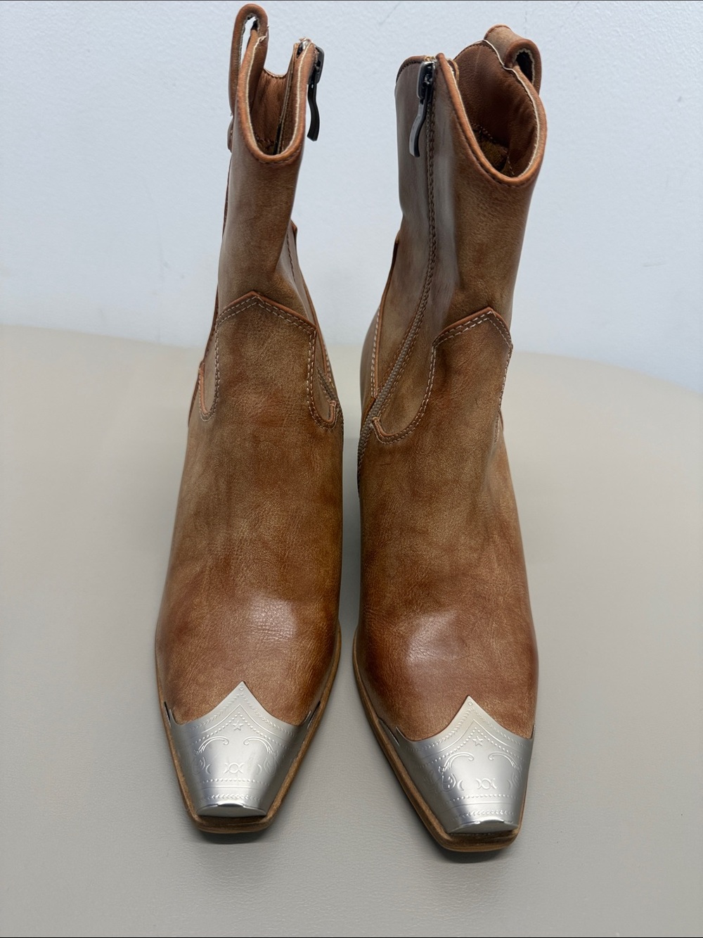 Western Ankle Boots with Silver Toe Caps